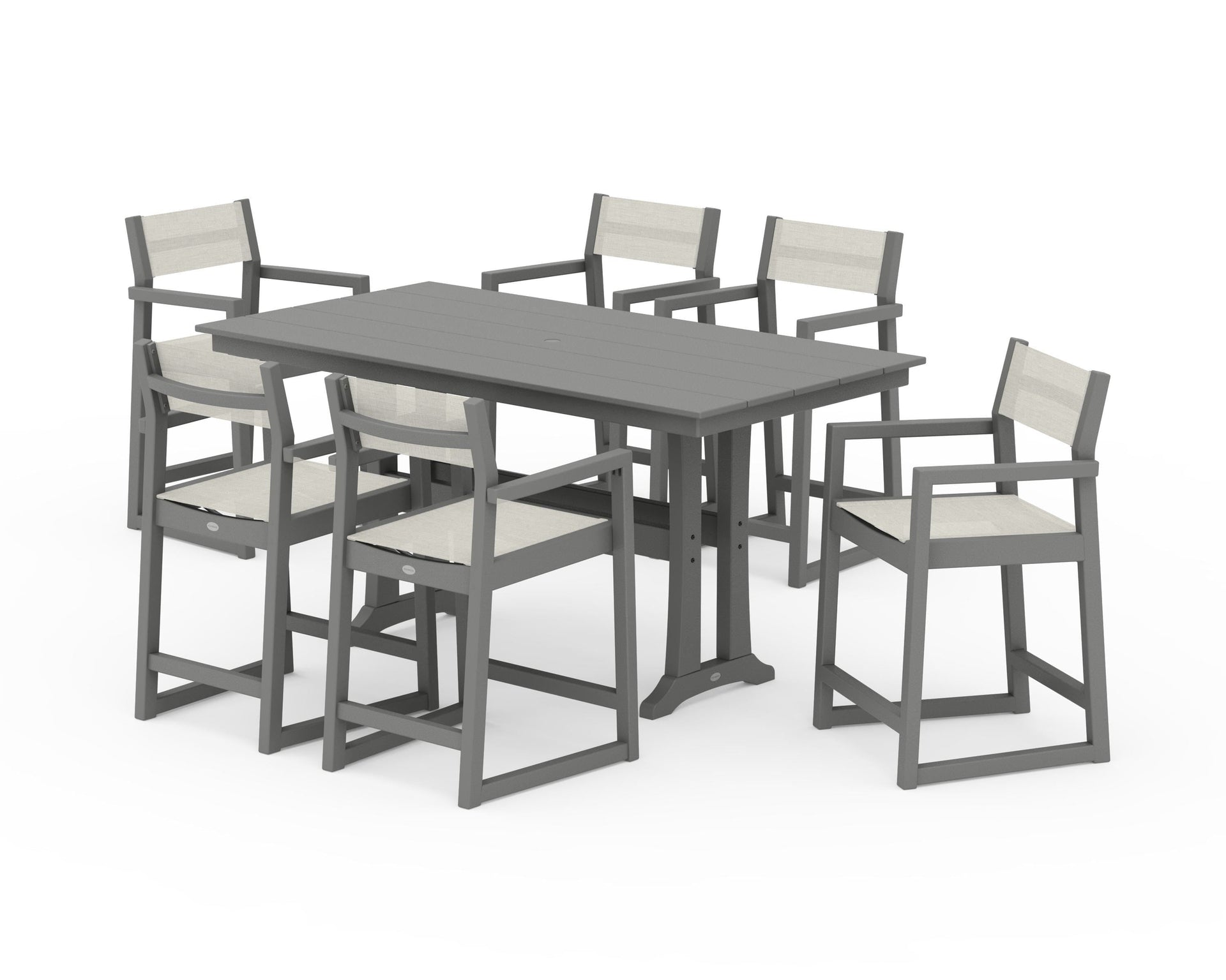EDGE Sling Arm Chair 7-Piece Farmhouse Counter Set with Trestle Legs