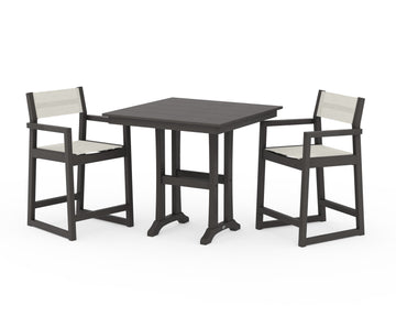 EDGE Sling Arm Chair 3-Piece Farmhouse Counter Set with Trestle Legs