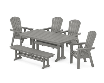 Nautical Curveback Adirondack 6-Piece Dining Set with Trestle Legs and Bench
