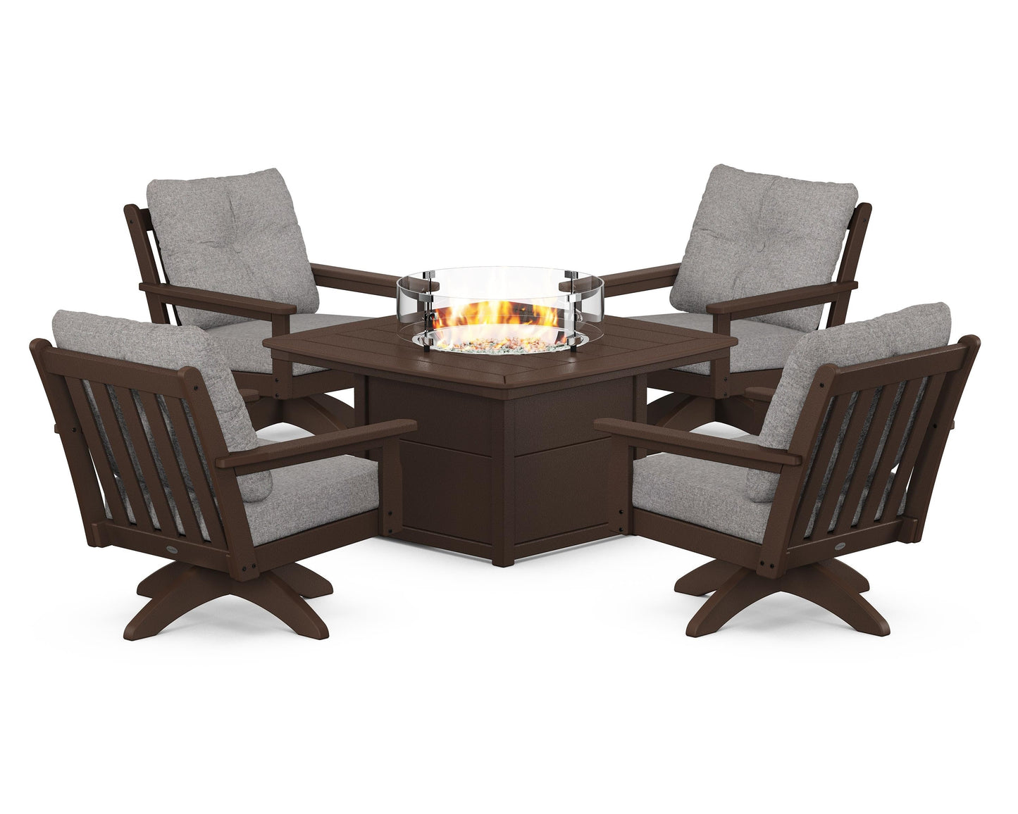 Vineyard 5-Piece Deep Seating Swivel Conversation Set with Fire Pit Table