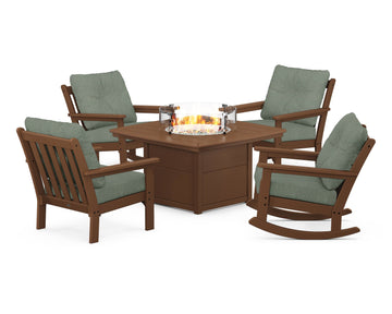 Vineyard 5-Piece Deep Seating Rocking Chair Conversation Set with Fire Pit Table