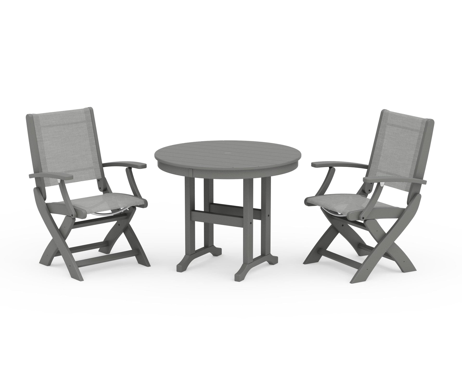 Coastal Folding Chair 3-Piece Round Dining Set