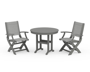 Coastal Folding Chair 3-Piece Round Dining Set