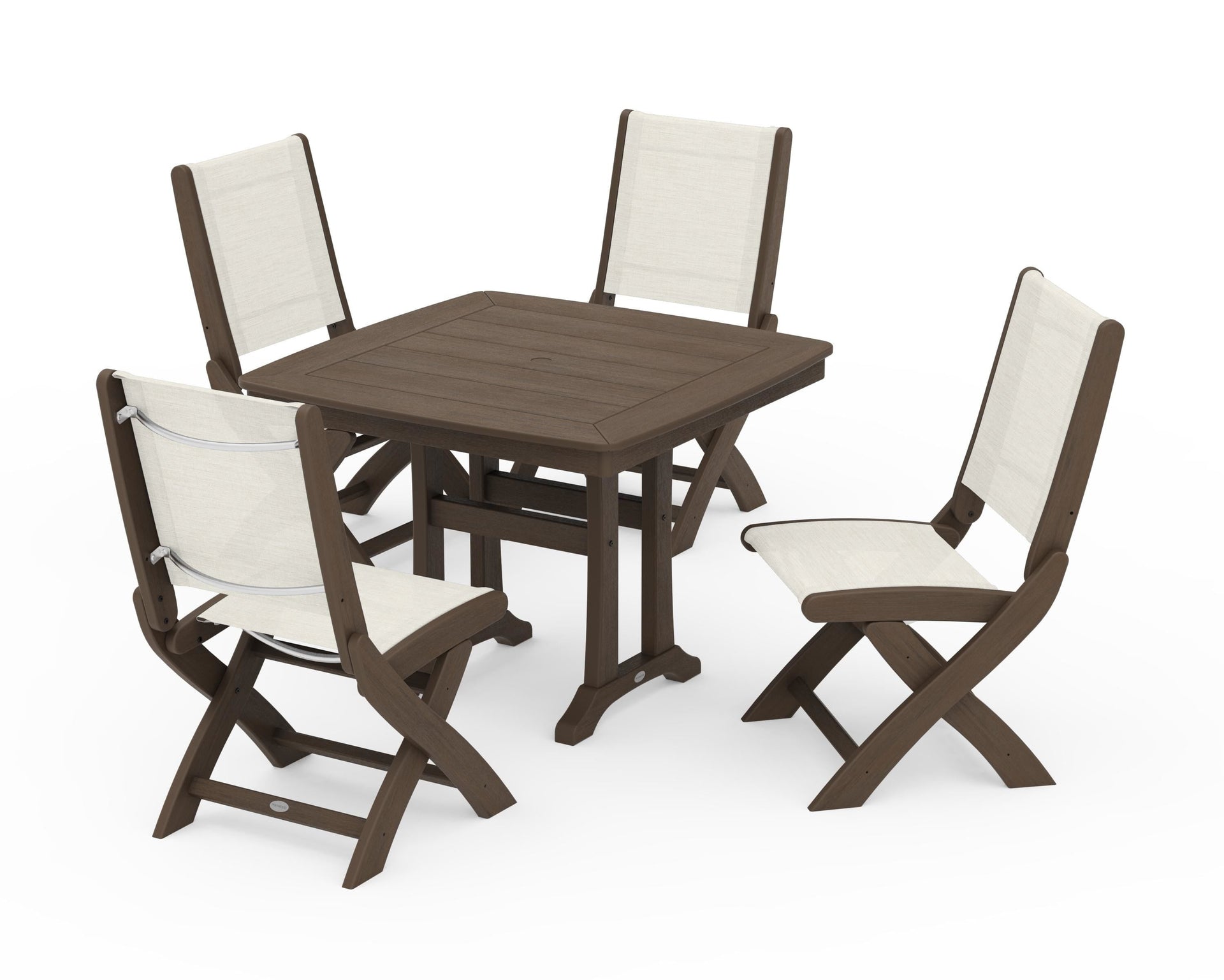 Coastal Folding Side Chair 5-Piece Dining Set with Trestle Legs