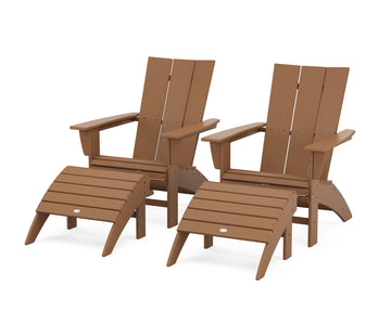 Modern Curveback Adirondack Chair 4-Piece Set with Ottomans