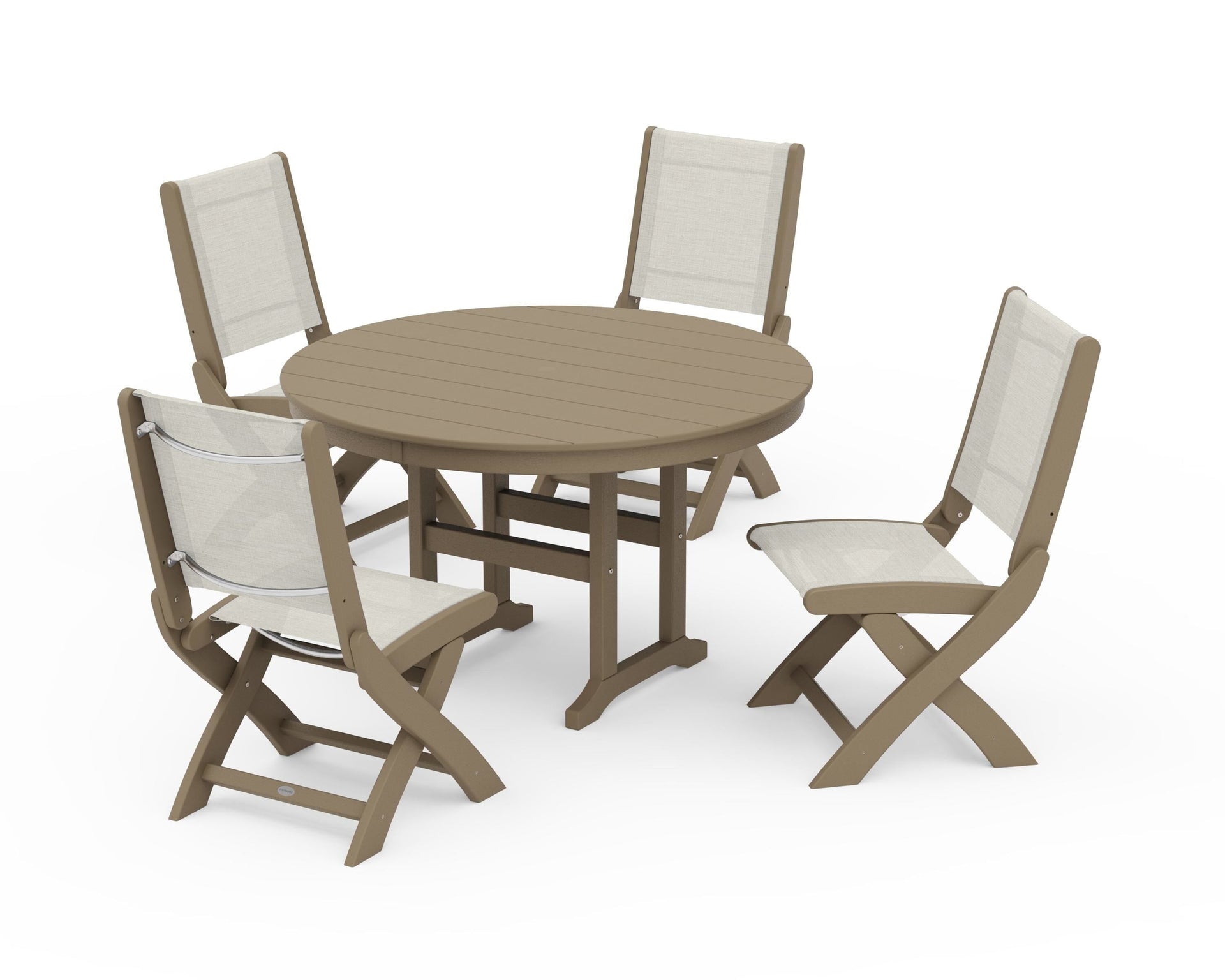 Coastal Folding Side Chair 5-Piece Round Dining Set