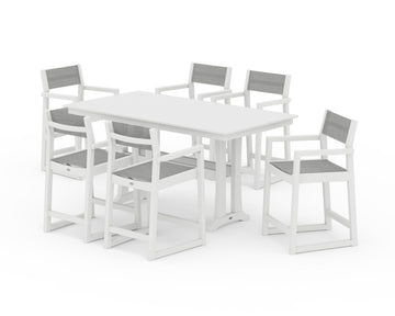 EDGE Sling Arm Chair 7-Piece Farmhouse Counter Set with Trestle Legs