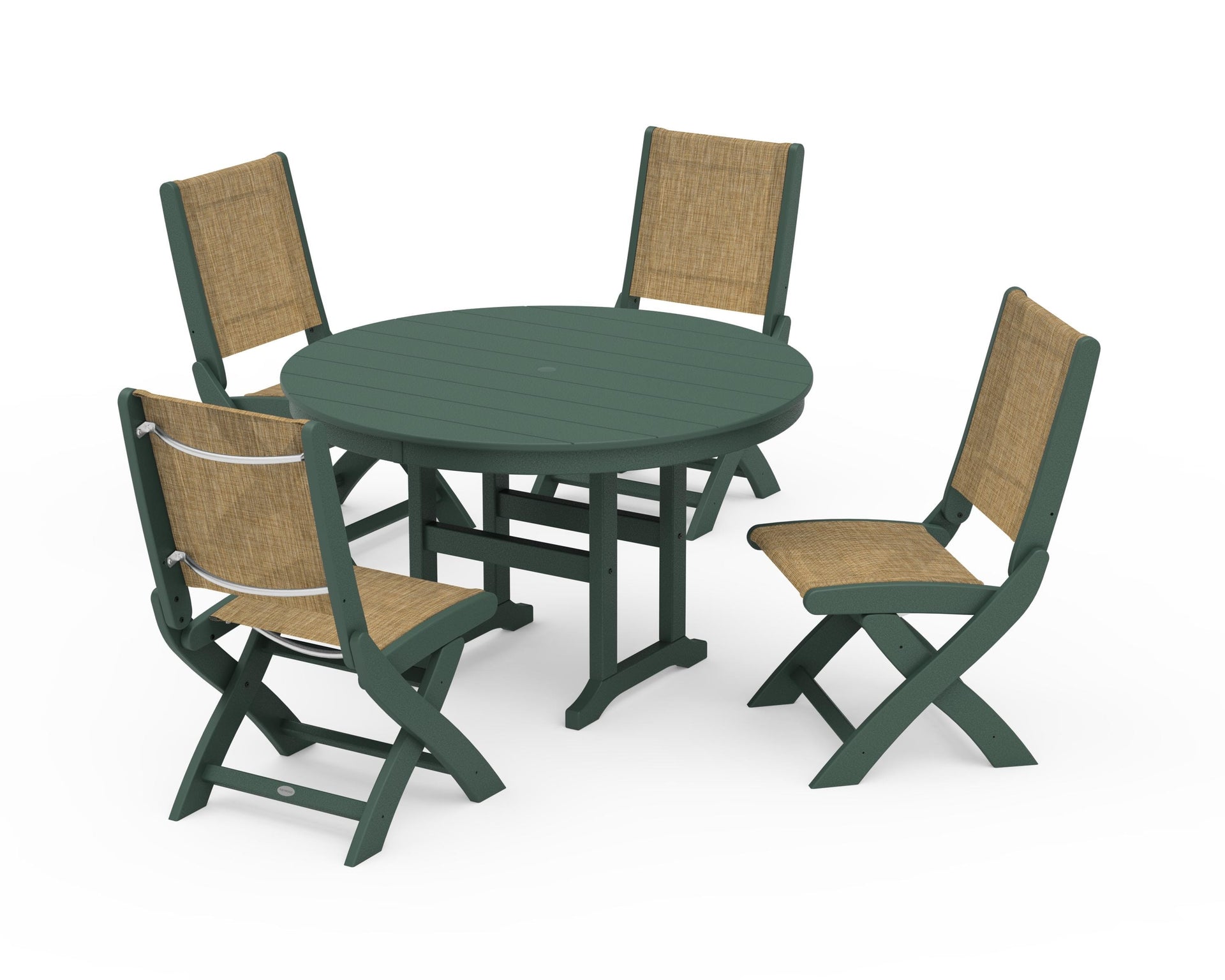 Coastal Folding Side Chair 5-Piece Round Dining Set
