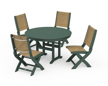 Coastal Folding Side Chair 5-Piece Round Dining Set