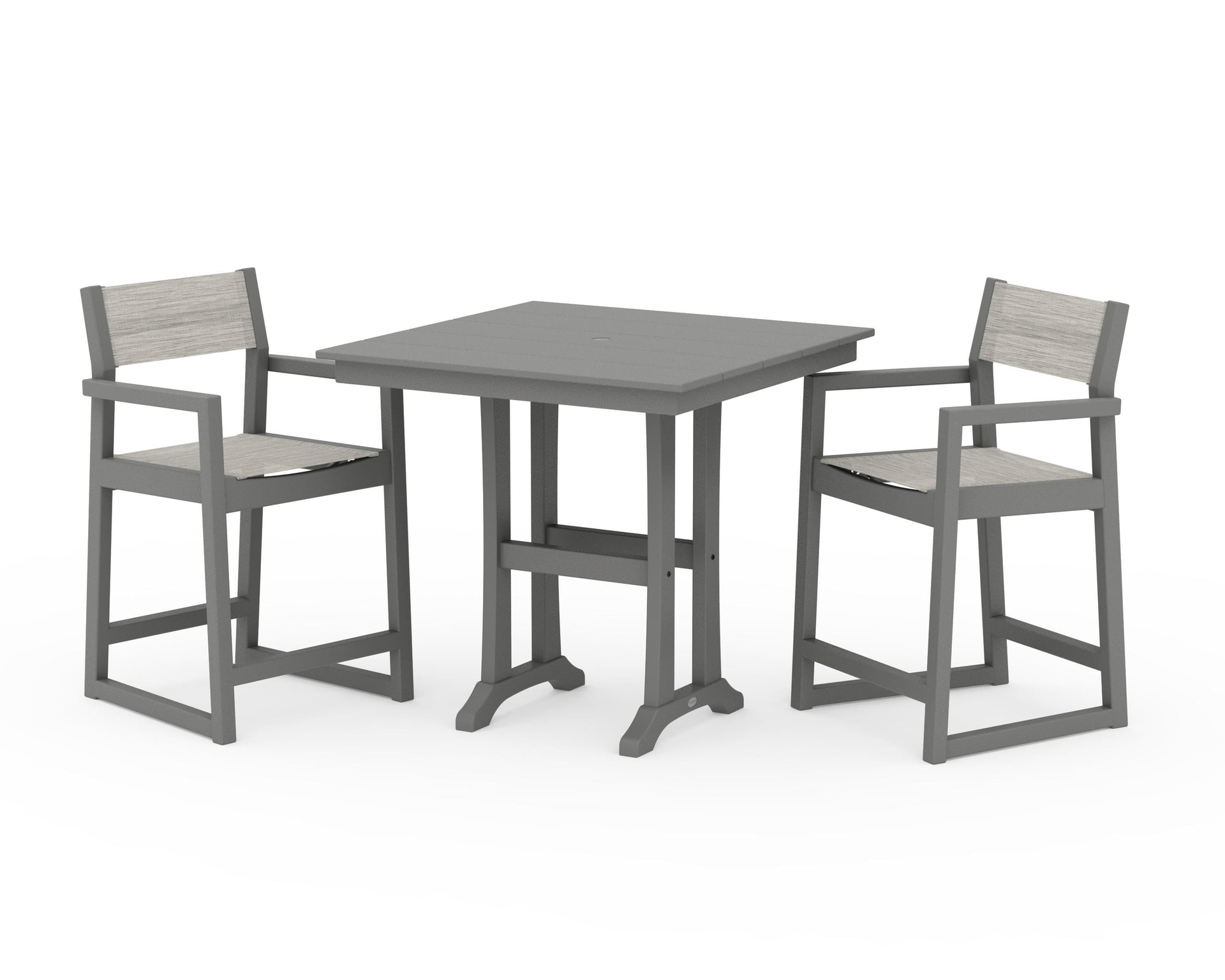 EDGE Sling Arm Chair 3-Piece Farmhouse Counter Set with Trestle Legs