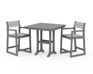 EDGE Sling Arm Chair 3-Piece Farmhouse Counter Set with Trestle Legs