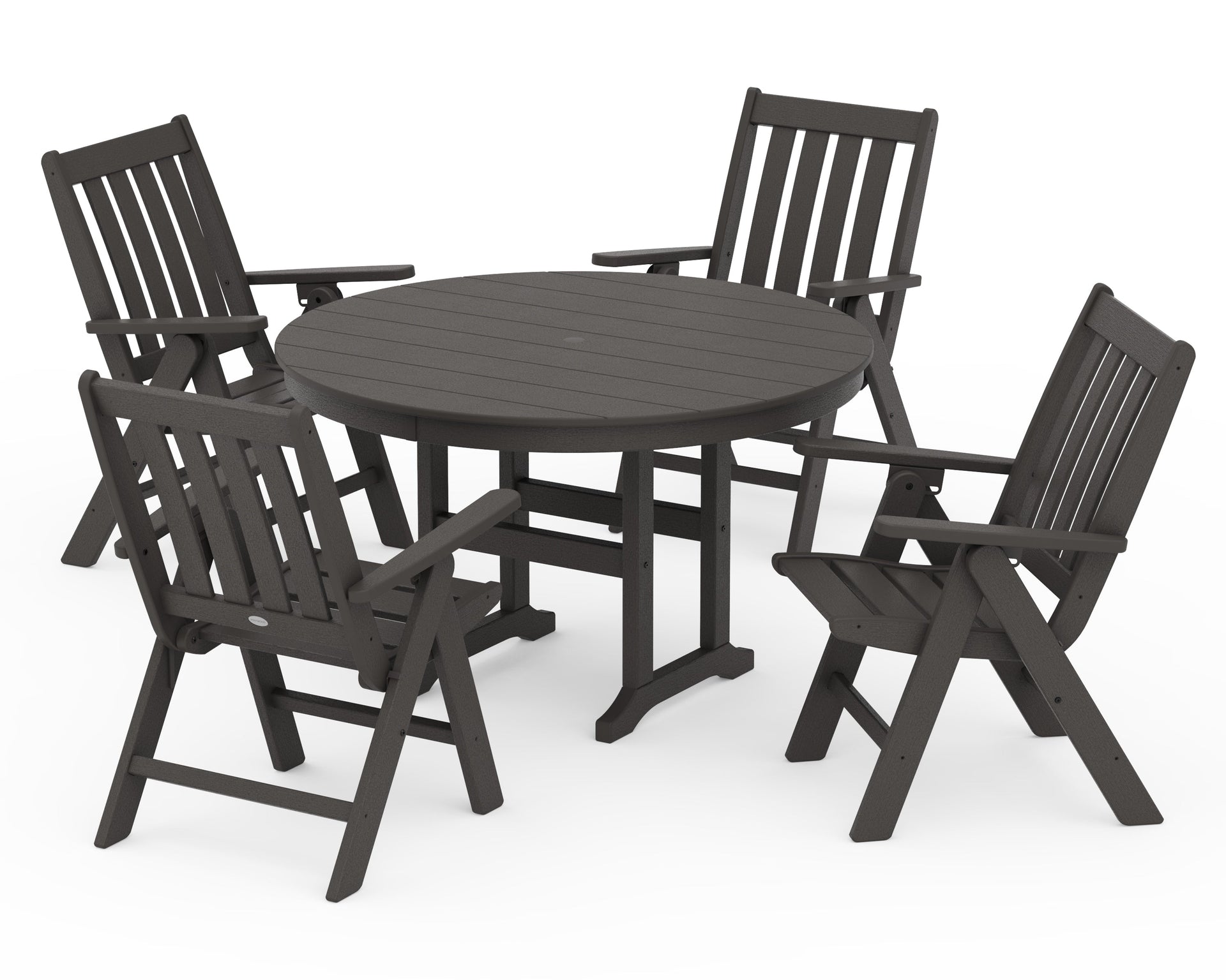 Vineyard Folding Chair 5-Piece Round Farmhouse Dining Set