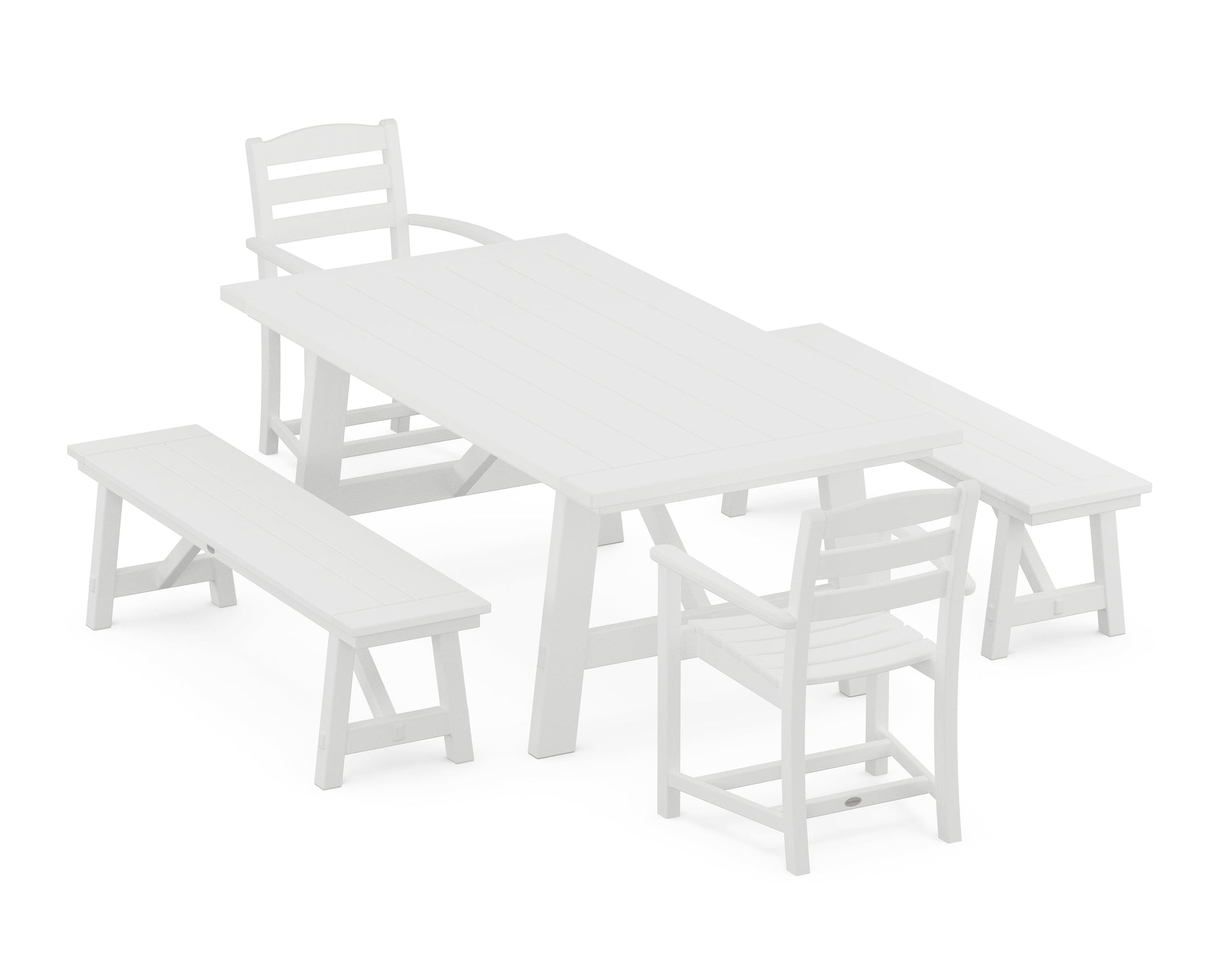 La Casa Café 5-Piece Rustic Farmhouse Dining Set With Benches