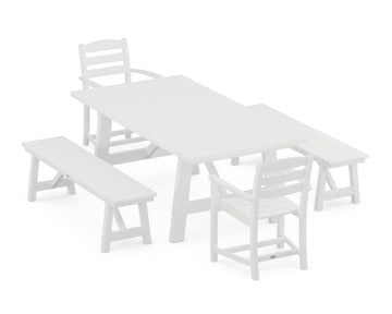 La Casa Café 5-Piece Rustic Farmhouse Dining Set With Benches