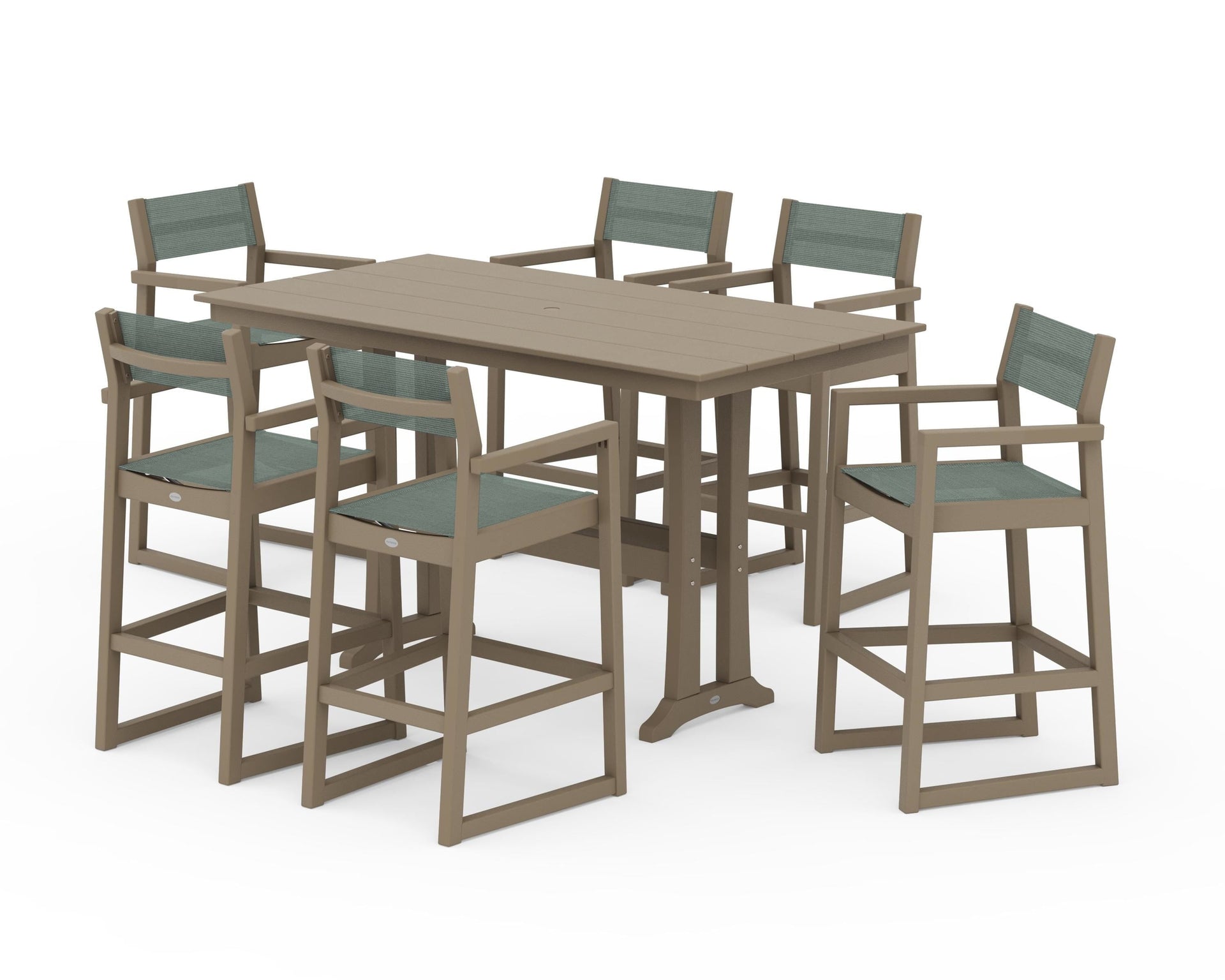 EDGE Sling Arm Chair 7-Piece Farmhouse Bar Set with Trestle Legs