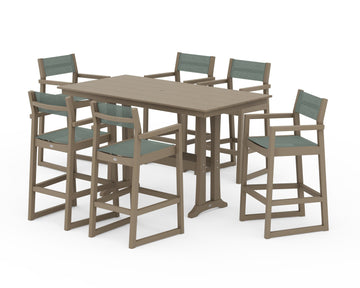 EDGE Sling Arm Chair 7-Piece Farmhouse Bar Set with Trestle Legs