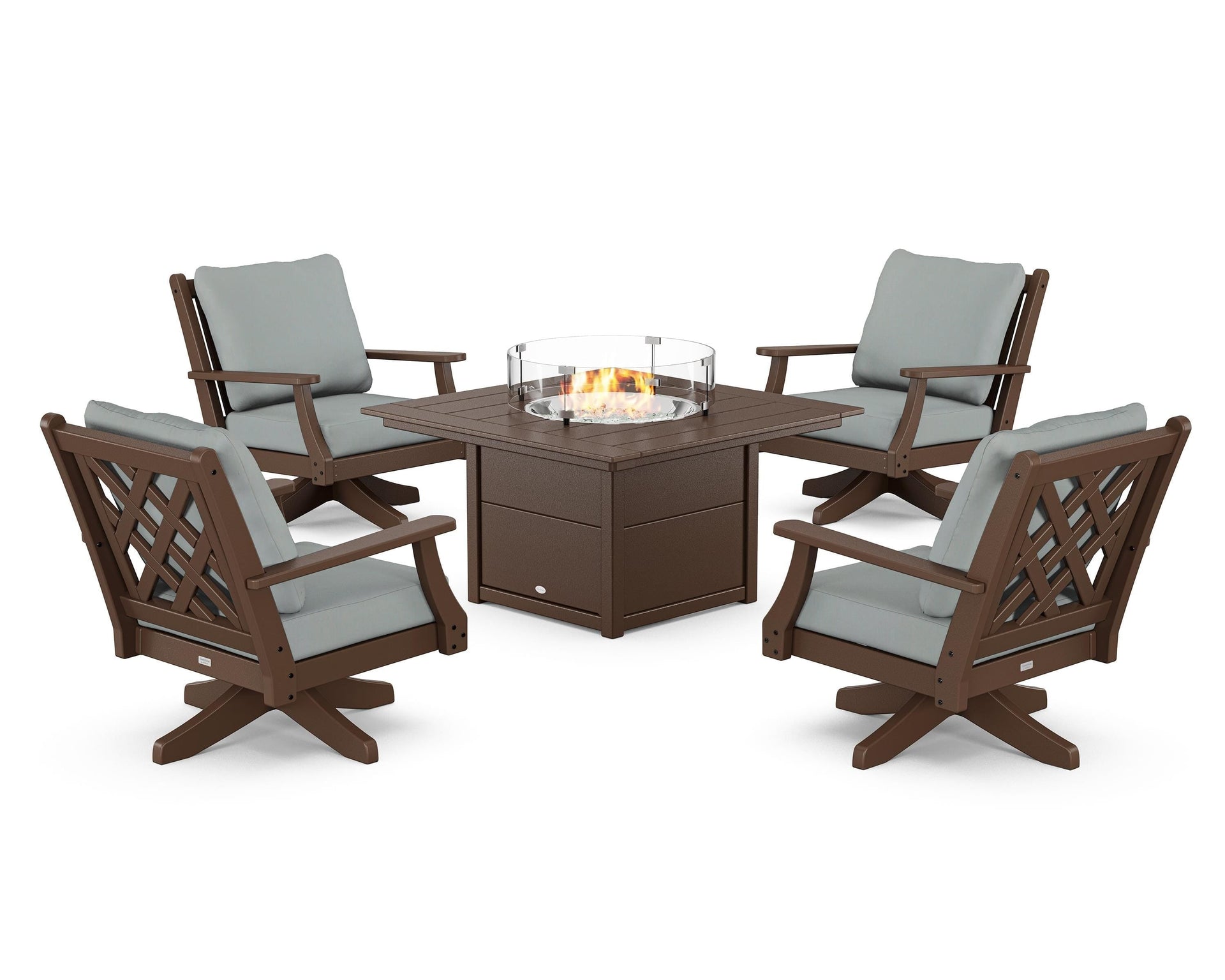 Wovendale 5-Piece Deep Seating Swivel Conversation Set with Fire Pit Table