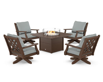 Wovendale 5-Piece Deep Seating Swivel Conversation Set with Fire Pit Table