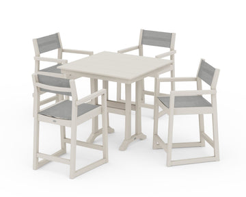 EDGE Sling Arm Chair 5-Piece Farmhouse Counter Set with Trestle Legs