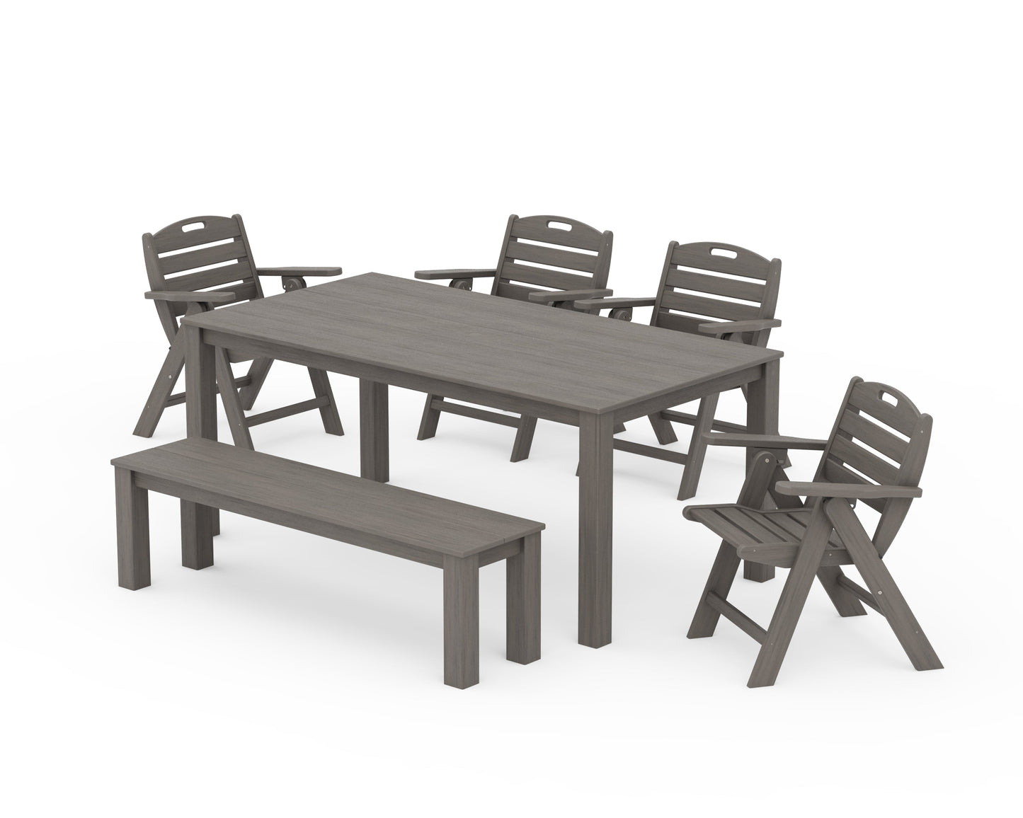 Nautical Folding Lowback Chair 6-Piece Parsons Dining Set with Bench