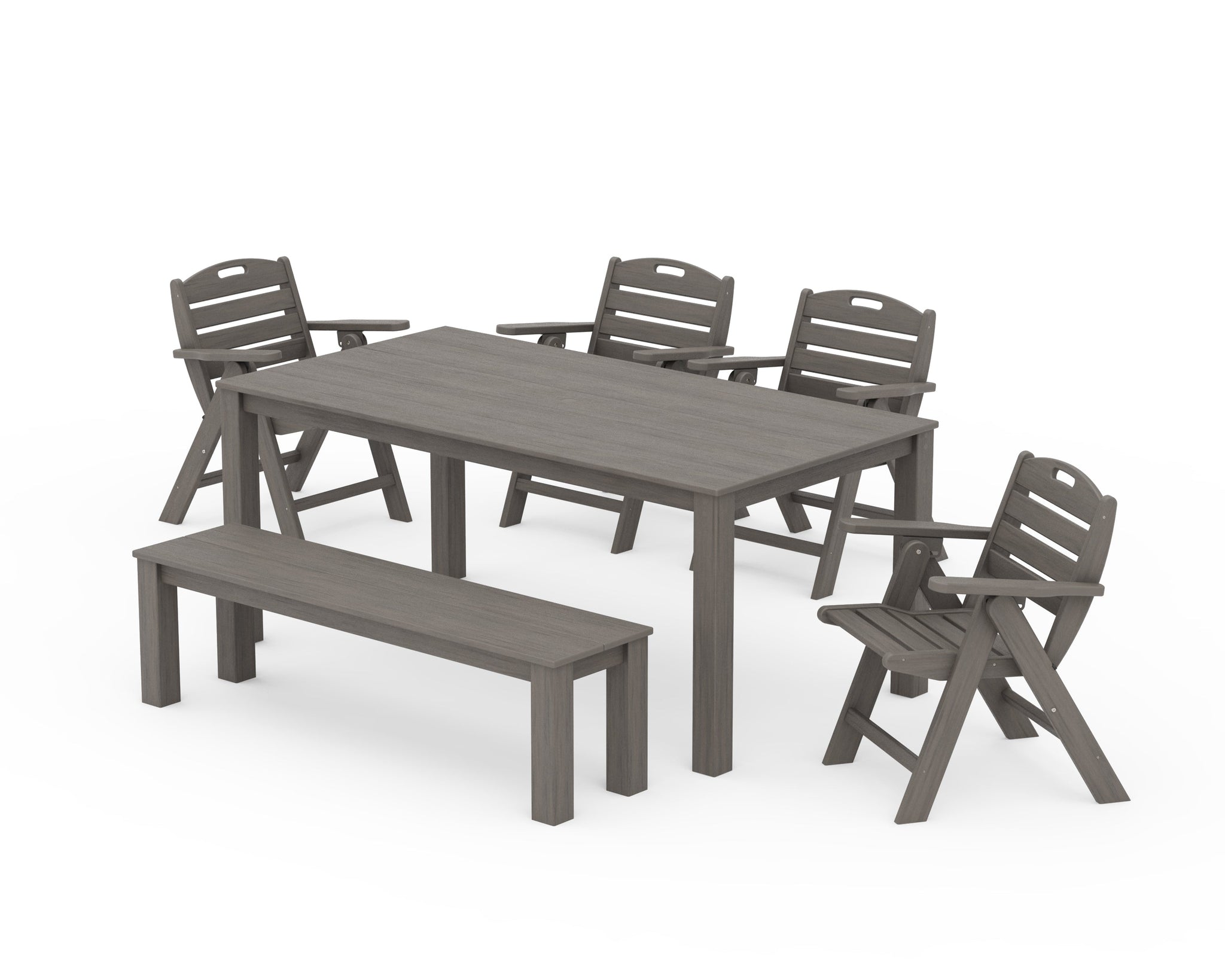 Nautical Folding Lowback Chair 6-Piece Parsons Dining Set with Bench