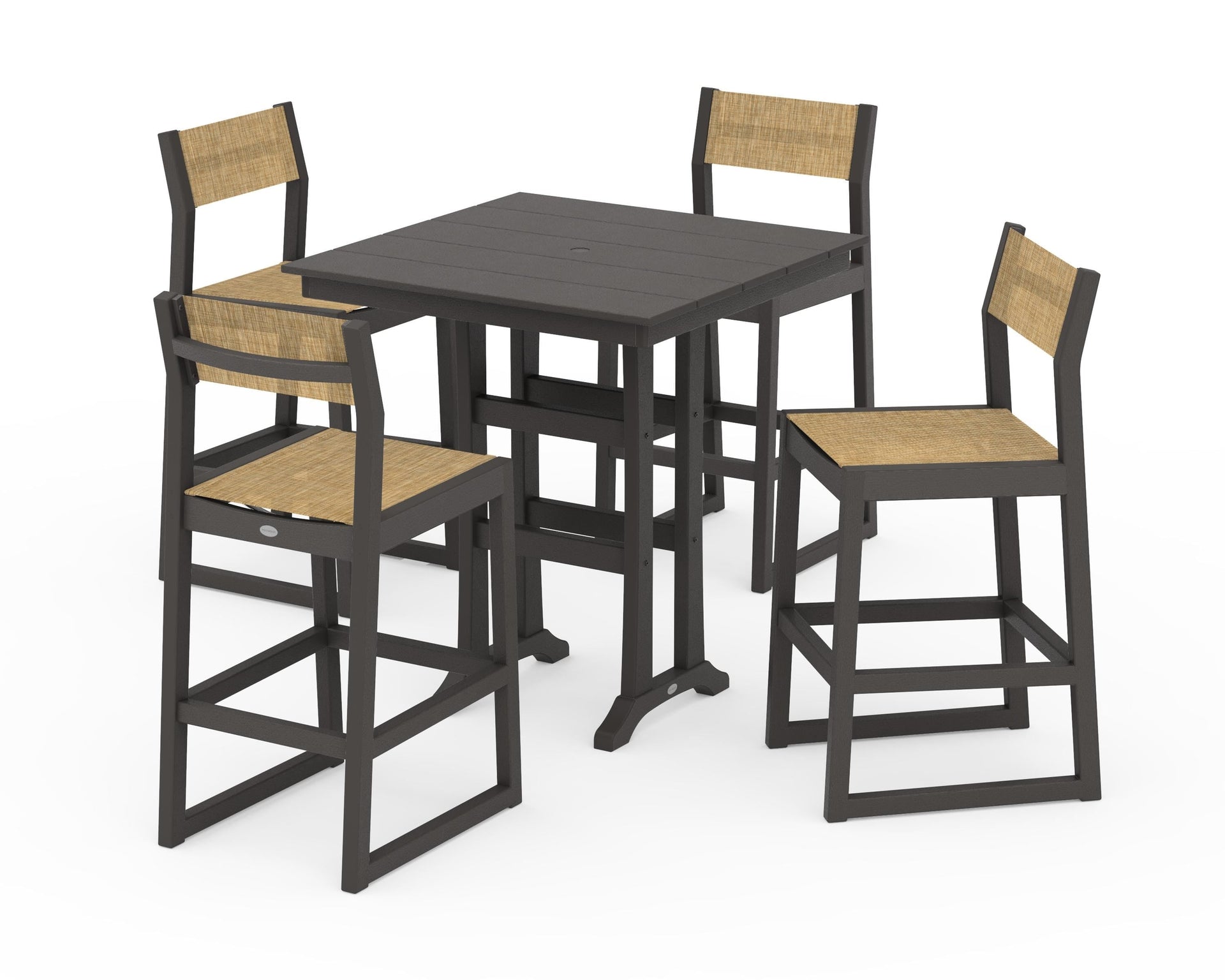 EDGE Sling Arm Chair 5-Piece Farmhouse Bar Set with Trestle Legs