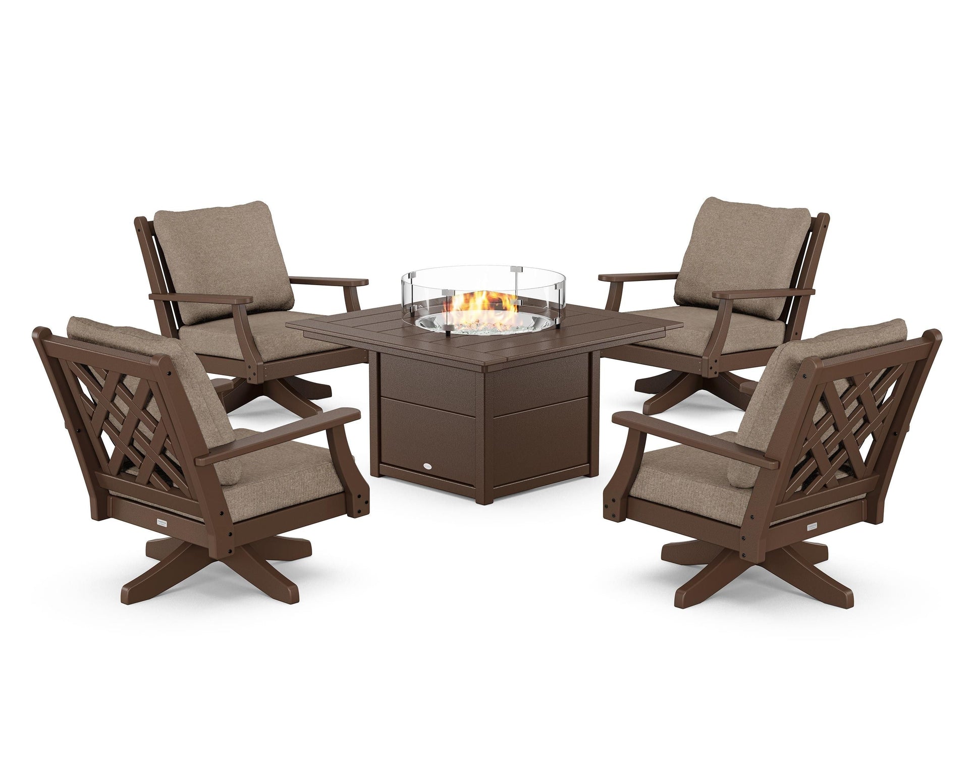 Wovendale 5-Piece Deep Seating Swivel Conversation Set with Fire Pit Table
