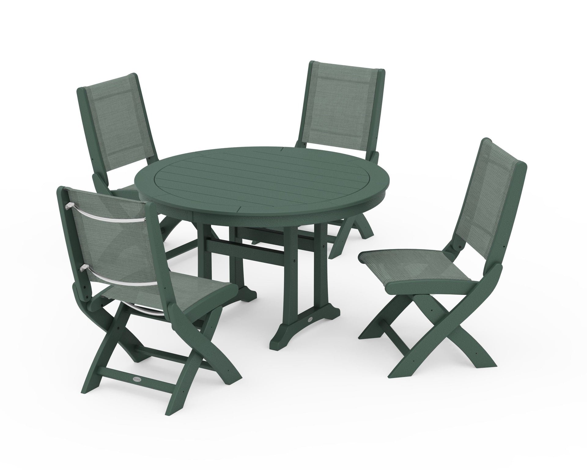 Coastal Folding Side Chair 5-Piece Round Dining Set With Trestle Legs