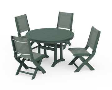 Coastal Folding Side Chair 5-Piece Round Dining Set With Trestle Legs