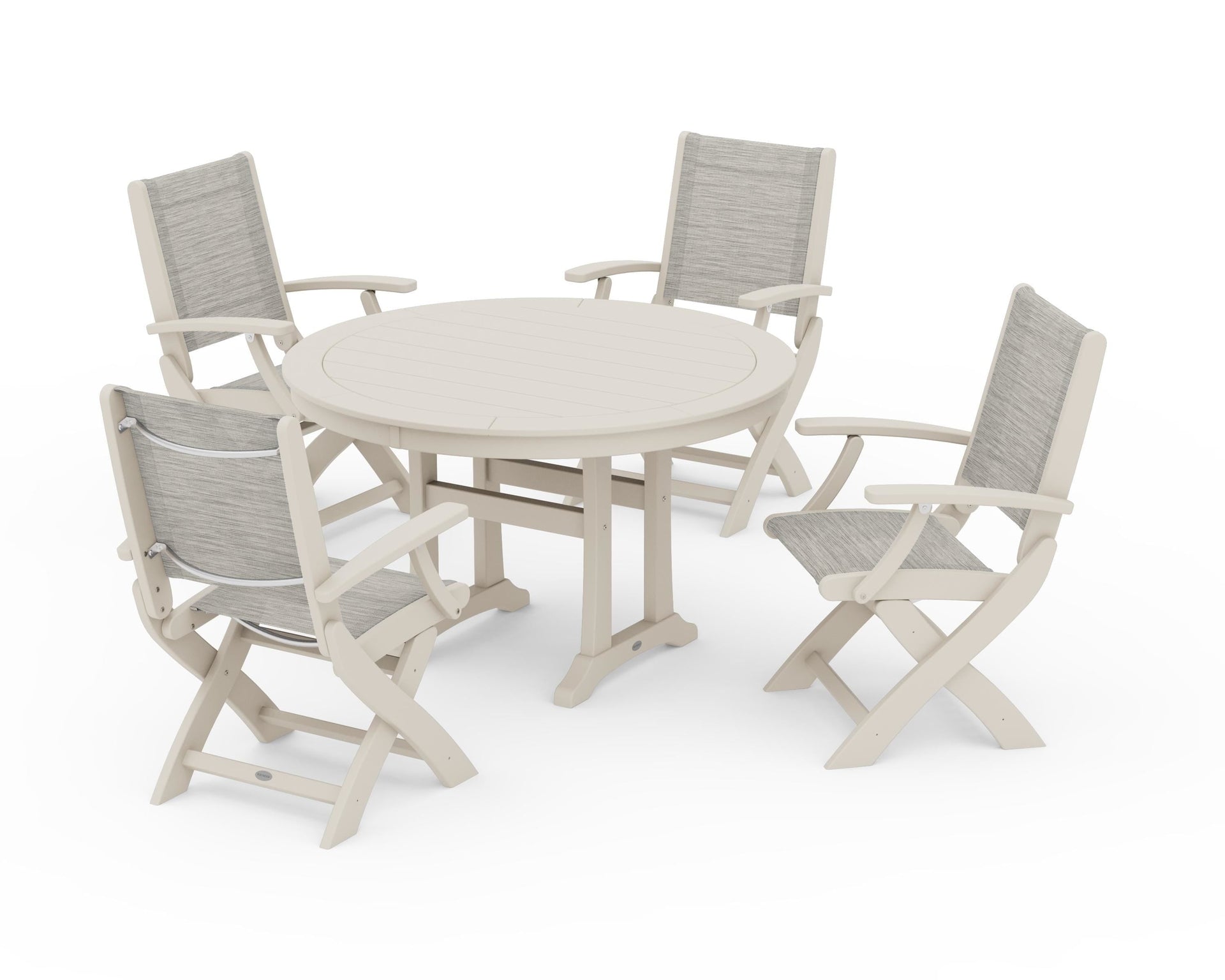 Coastal Folding Chair 5-Piece Round Dining Set with Trestle Legs