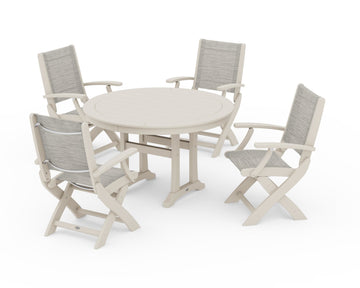 Coastal Folding Chair 5-Piece Round Dining Set with Trestle Legs
