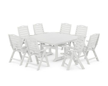 Nautical Highback 9-Piece Square Farmhouse Dining Set with Trestle Legs