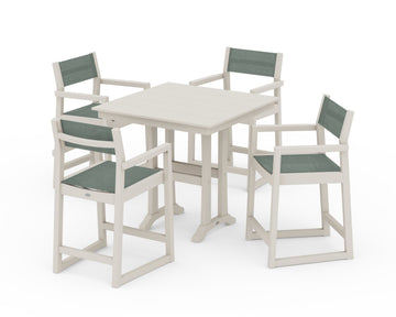 EDGE Sling Arm Chair 5-Piece Farmhouse Counter Set with Trestle Legs
