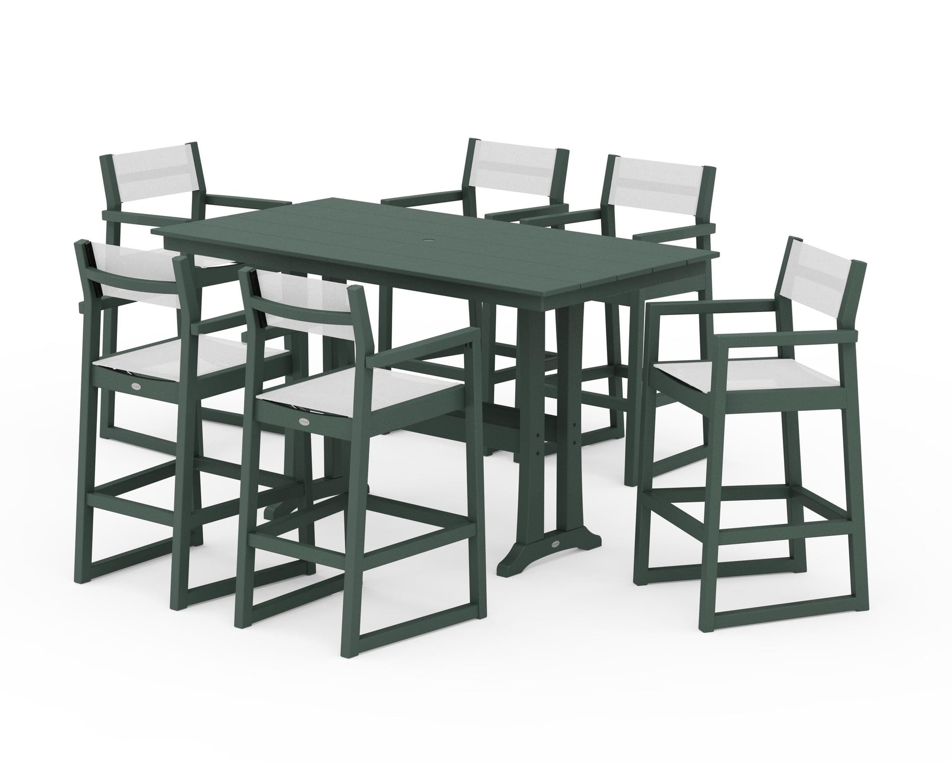 EDGE Sling Arm Chair 7-Piece Farmhouse Bar Set with Trestle Legs