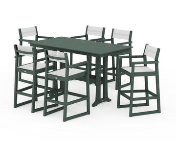 EDGE Sling Arm Chair 7-Piece Farmhouse Bar Set with Trestle Legs