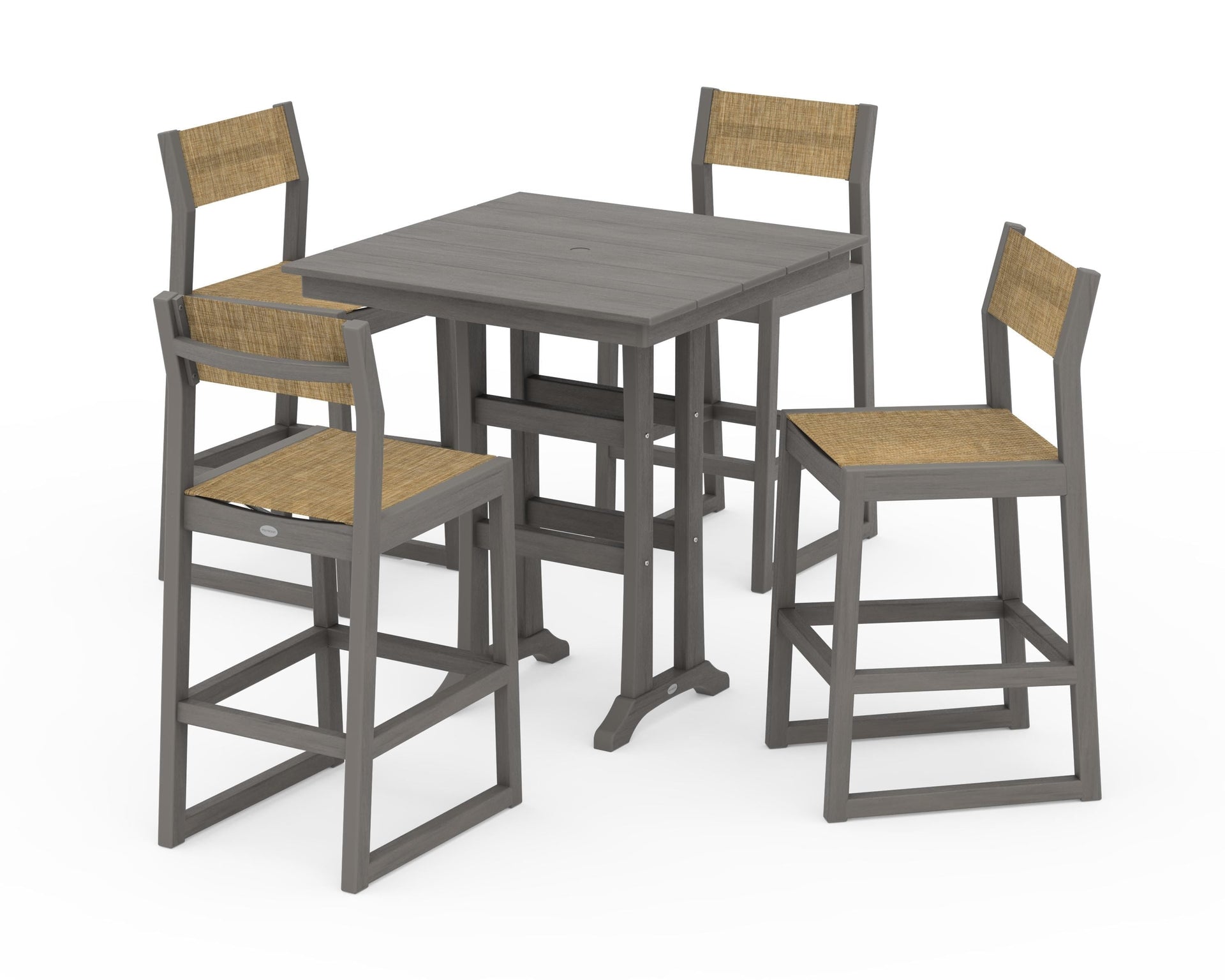 EDGE Sling Arm Chair 5-Piece Farmhouse Bar Set with Trestle Legs