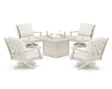 Wovendale 5-Piece Deep Seating Swivel Conversation Set with Fire Pit Table