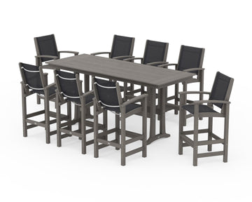 Coastal 9-Piece Farmhouse Bar Set with Trestle Legs