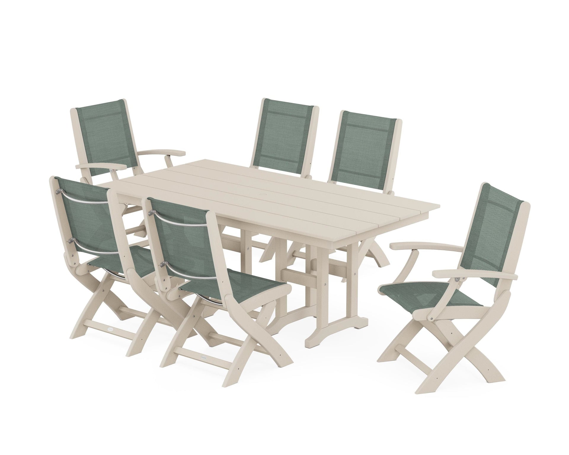Coastal Folding Chair 7-Piece Farmhouse Dining Set