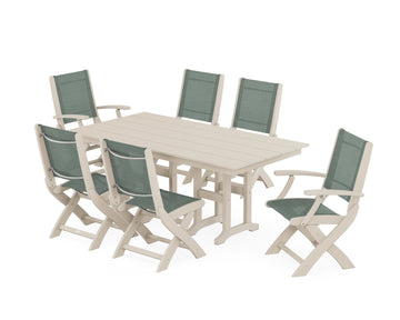 Coastal Folding Chair 7-Piece Farmhouse Dining Set