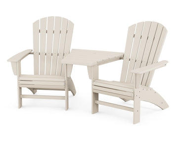 Nautical 3-Piece Curveback Adirondack Set with Angled Connecting Table