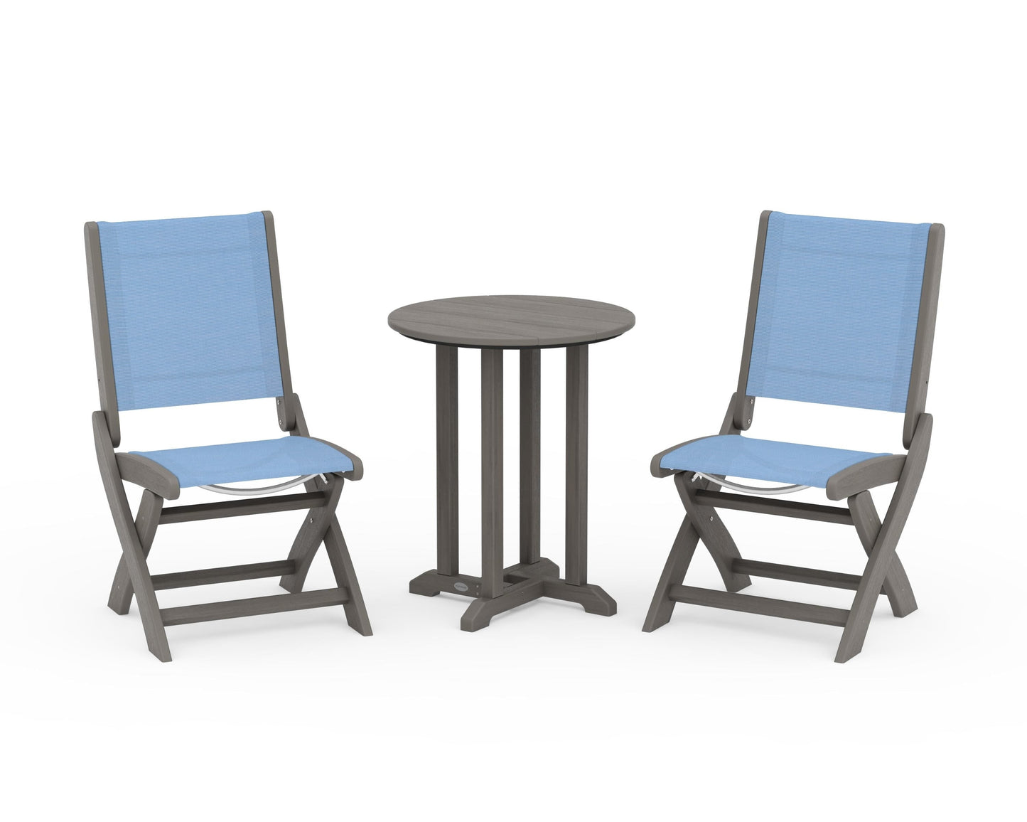 Coastal Folding Side Chair 3-Piece Round Bistro Dining Set