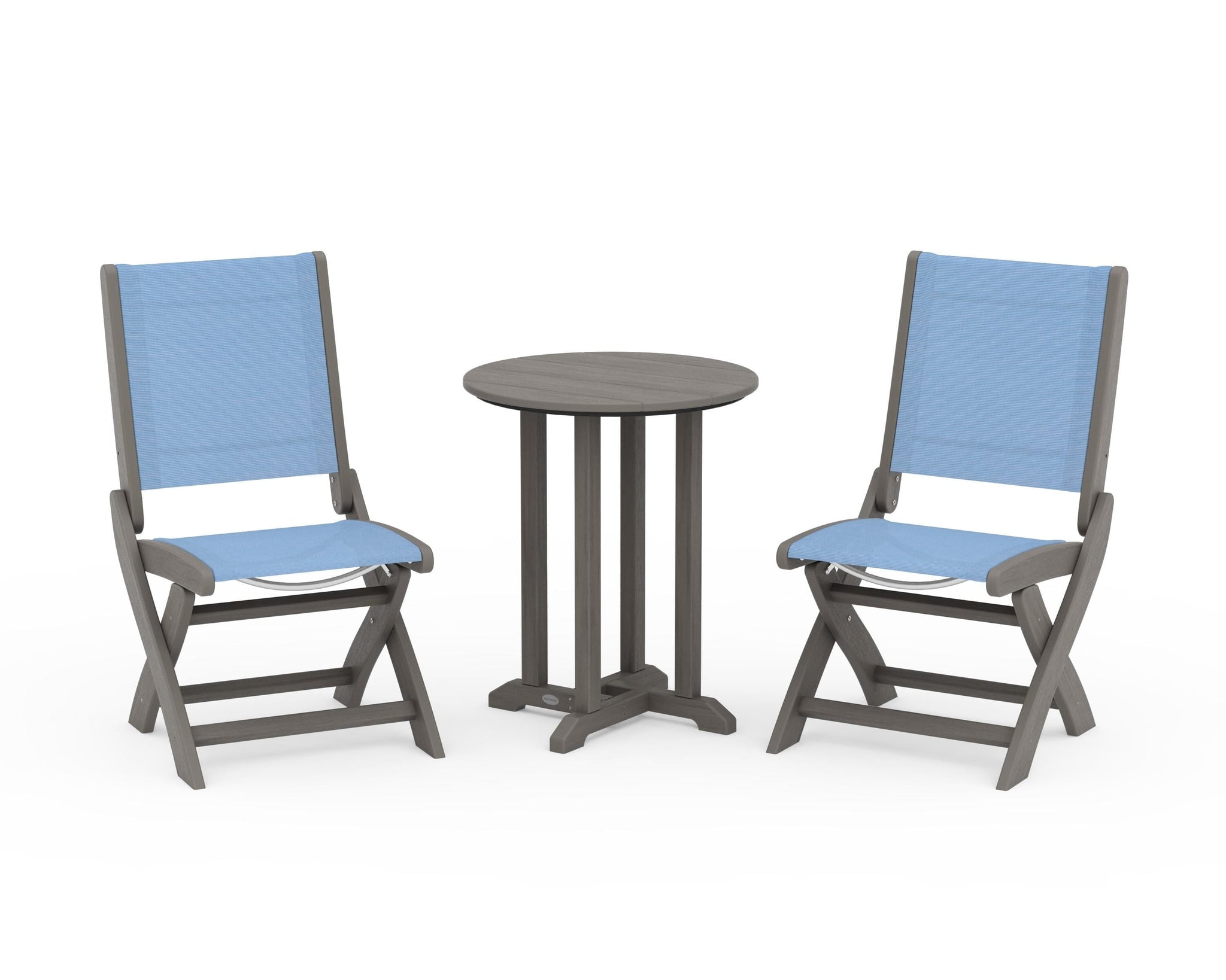 Coastal Folding Side Chair 3-Piece Round Bistro Dining Set