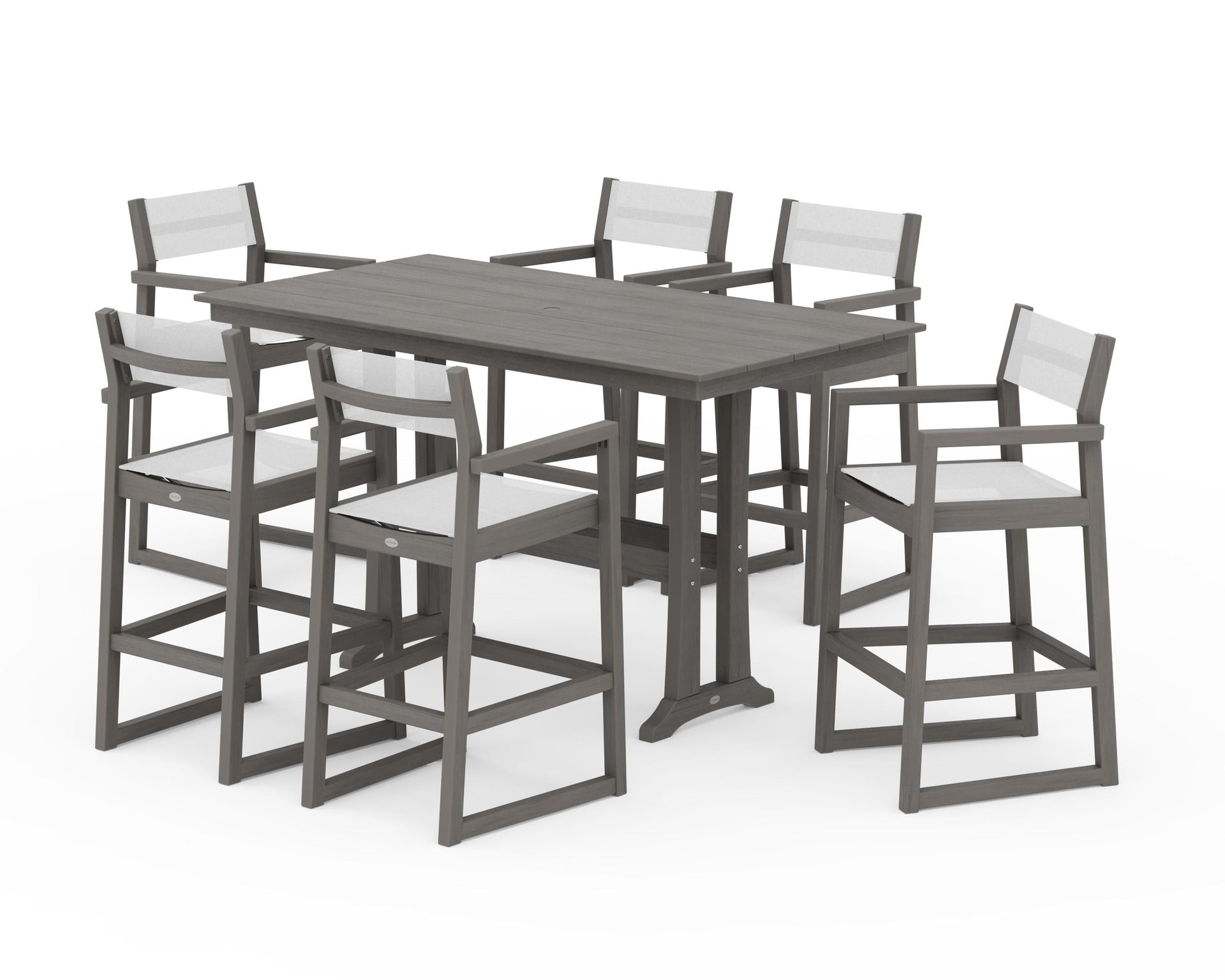 EDGE Sling Arm Chair 7-Piece Farmhouse Bar Set with Trestle Legs