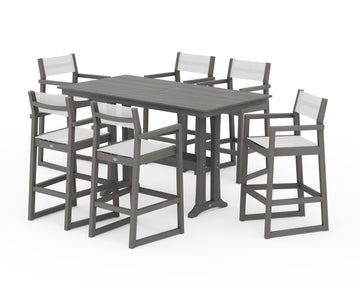 EDGE Sling Arm Chair 7-Piece Farmhouse Bar Set with Trestle Legs