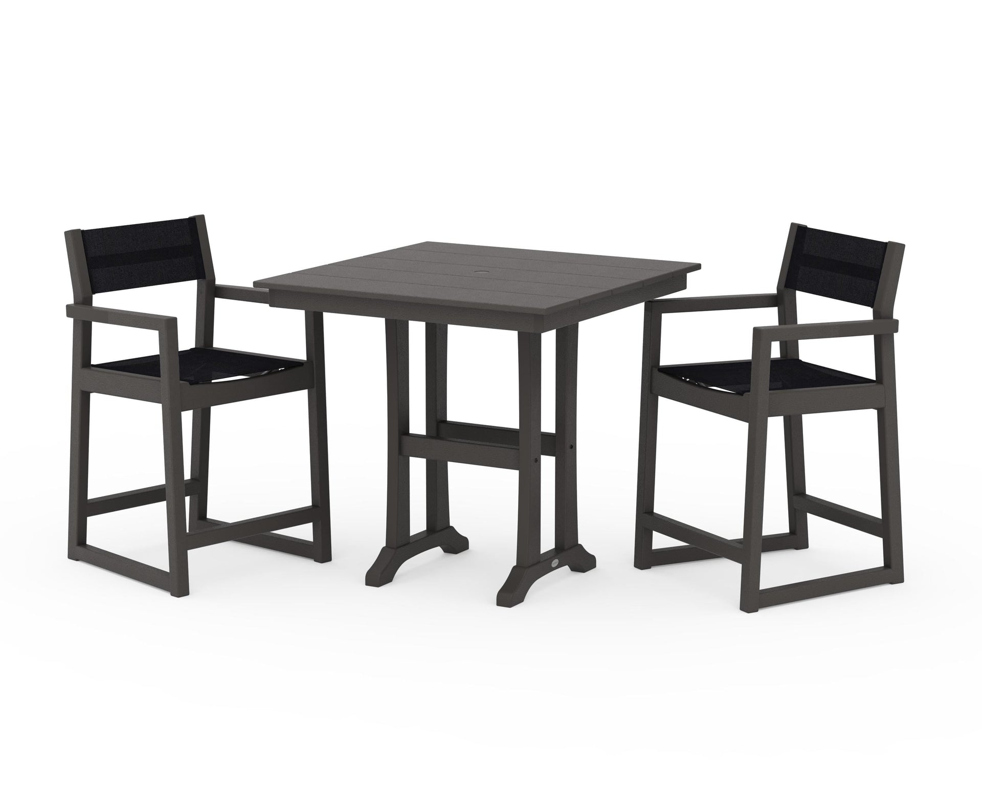 EDGE Sling Arm Chair 3-Piece Farmhouse Counter Set with Trestle Legs