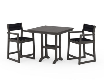 EDGE Sling Arm Chair 3-Piece Farmhouse Counter Set with Trestle Legs