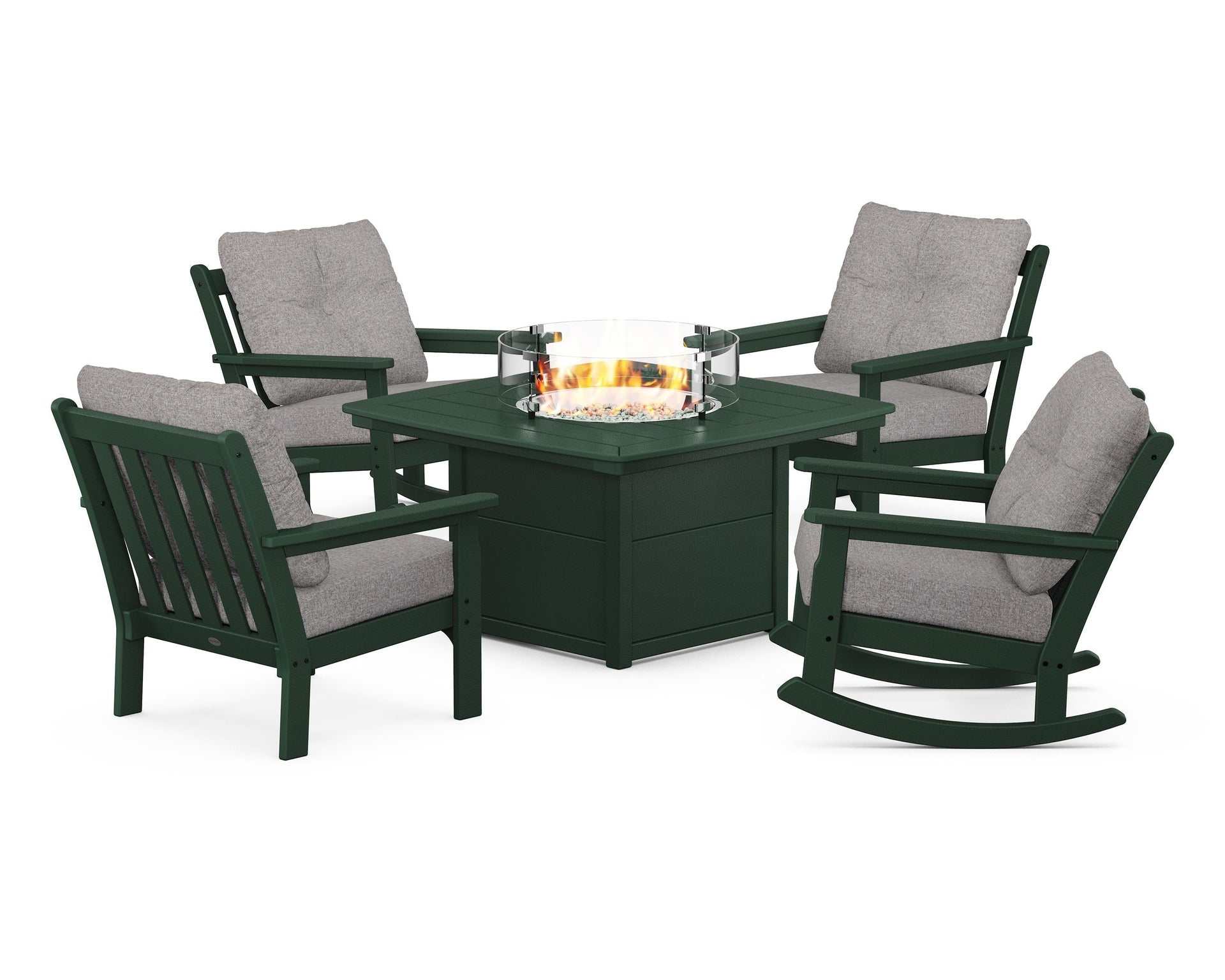 Vineyard 5-Piece Deep Seating Rocking Chair Conversation Set with Fire Pit Table