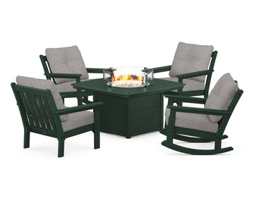 Vineyard 5-Piece Deep Seating Rocking Chair Conversation Set with Fire Pit Table