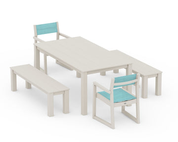 EDGE Sling Arm Chair 5-Piece Parsons Dining Set with Benches